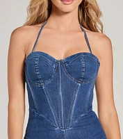 Fresh Feels Halter Sweetheart Corset Denim Catsuit