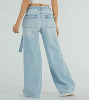 Cool Vibes High-Rise Belted Destructed Wide-Leg Jeans