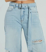Cool Vibes High-Rise Belted Destructed Wide-Leg Jeans