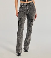 Bold High-Rise Acid Wash Cargo Jeans