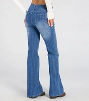 All Time Cute Mid-Rise Belted Flare Denim Jeans