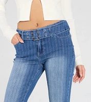 All Time Cute Mid-Rise Belted Flare Denim Jeans