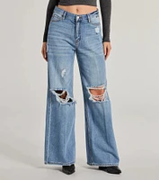 Edgy Allure Wide-Leg Distressed Denim Jeans