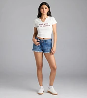 Down For It Mid-Rise Cutoff Denim Shorts