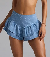 Wild Heart Print High-Rise Denim Skort