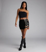 Buckle Down High-Rise Denim Skort