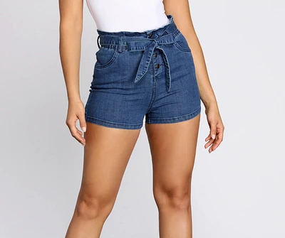 Paper Bag Tie Waist Denim Shorts