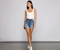 High Rise Destructed Diva Denim Shorts