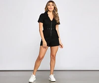 Yes You Can Utility Denim Romper
