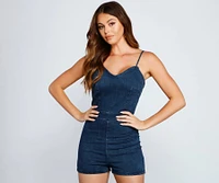 Chic Lace Up Denim Romper
