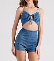 Sultry Summer Style Cutout Denim Romper