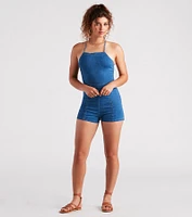 Playful Denim Lace-Up Romper
