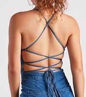 Playful Denim Lace-Up Romper