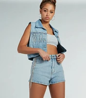 Life Of the Party Rhinestone Fringe Denim Shorts