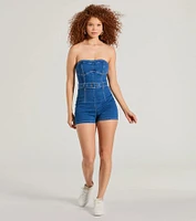 Cutie Alert Strapless Belted Denim Romper