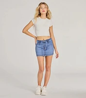 Total Perfection Mid Rise Denim Mini Skort