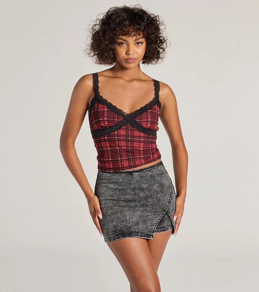 Edgy Style Acid-Wash Denim Skort