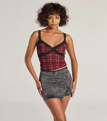 Edgy Style Acid-Wash Denim Skort