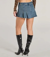 Flirty Pick Mid-Rise Pleated Denim Skort