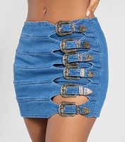 Buckle Down High-Rise Denim Skort
