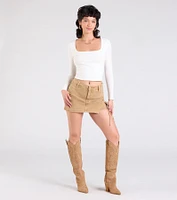 Take Me Places High-Rise Denim Mini Skort