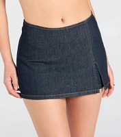 Always Ready Mid-Rise Slit Denim Mini Skort