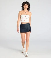 Always Ready Mid-Rise Slit Denim Mini Skort