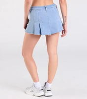 Talk About Me Mid-Rise Pleated Denim Skort