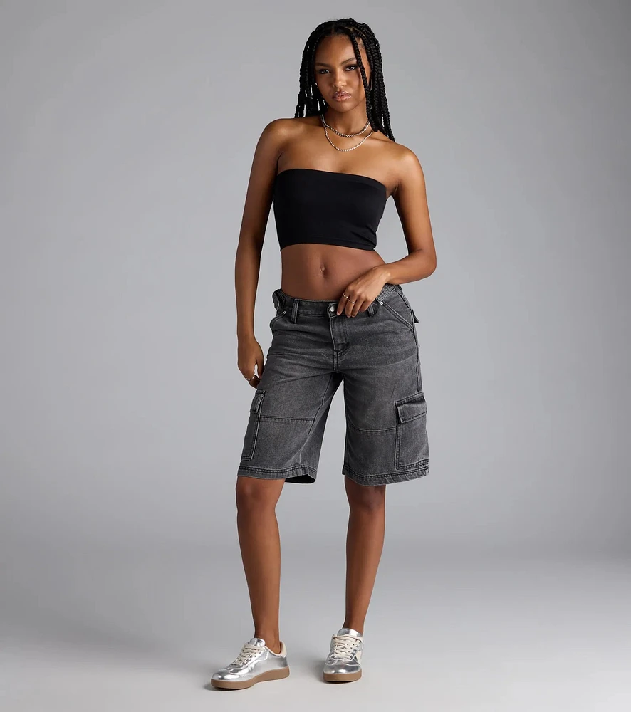 Majorly Fresh Mid-Rise Cargo Denim Jorts