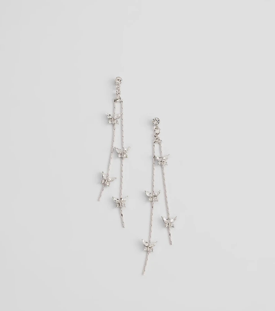 Sparkly Charm Rhinestone Butterfly Linear Earrings