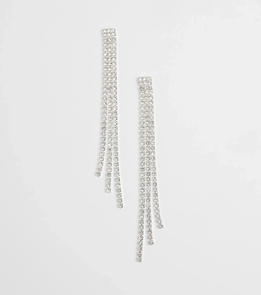 Glamorous Drama Rhinestone Fringe Earrings