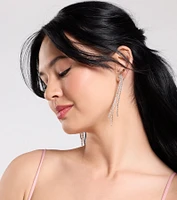 Glamorous Drama Rhinestone Fringe Earrings