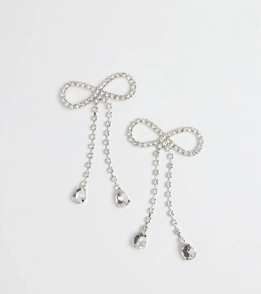 Adorably Glam Rhinestone Bow Drop Earrings
