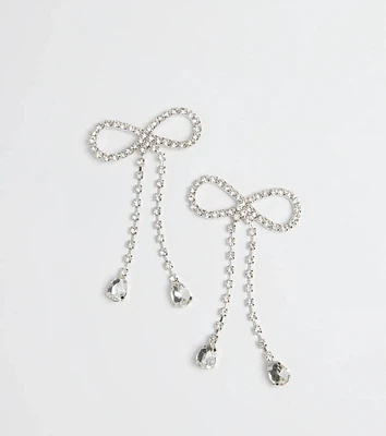 Adorably Glam Rhinestone Bow Drop Earrings