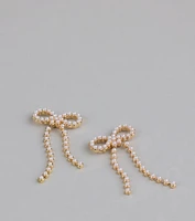 Dainty Poise Faux Pearl Bow Earrings