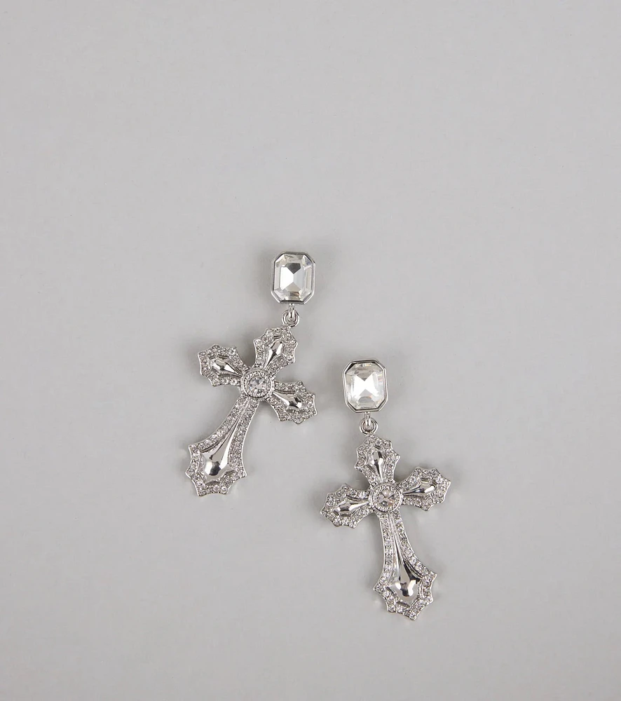 Saint and Slay Rhinestone Cross Earrings