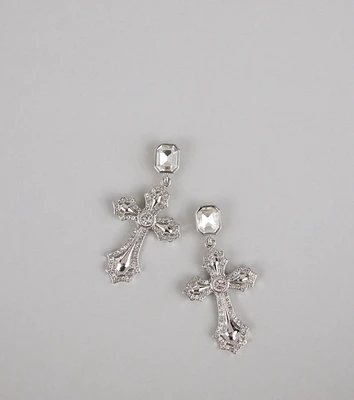 Saint and Slay Rhinestone Cross Earrings