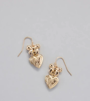 Cutesy Glam Bow Heart Locket Earrings