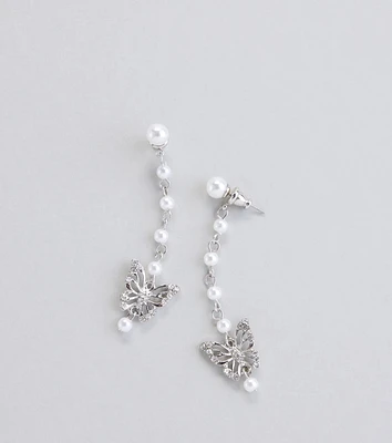 Heart Flutter Butterfly Faux Pearl Earrings
