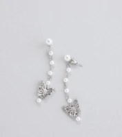 Heart Flutter Butterfly Faux Pearl Earrings