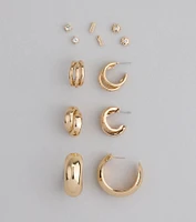 Six-Pack Rhinestone Studs And Hoop Earrings Set