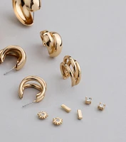 Six-Pack Rhinestone Studs And Hoop Earrings Set