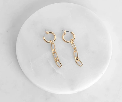 Mini Chain Drop Hoop Earrings