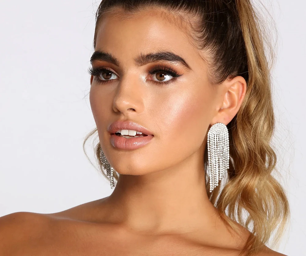 Dreaming Of Diamonds Rhinestone Fringe Earrings