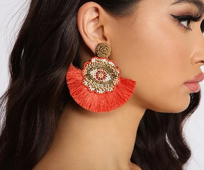 Take Me On Vacay Beaded Fan Tassel Earrings