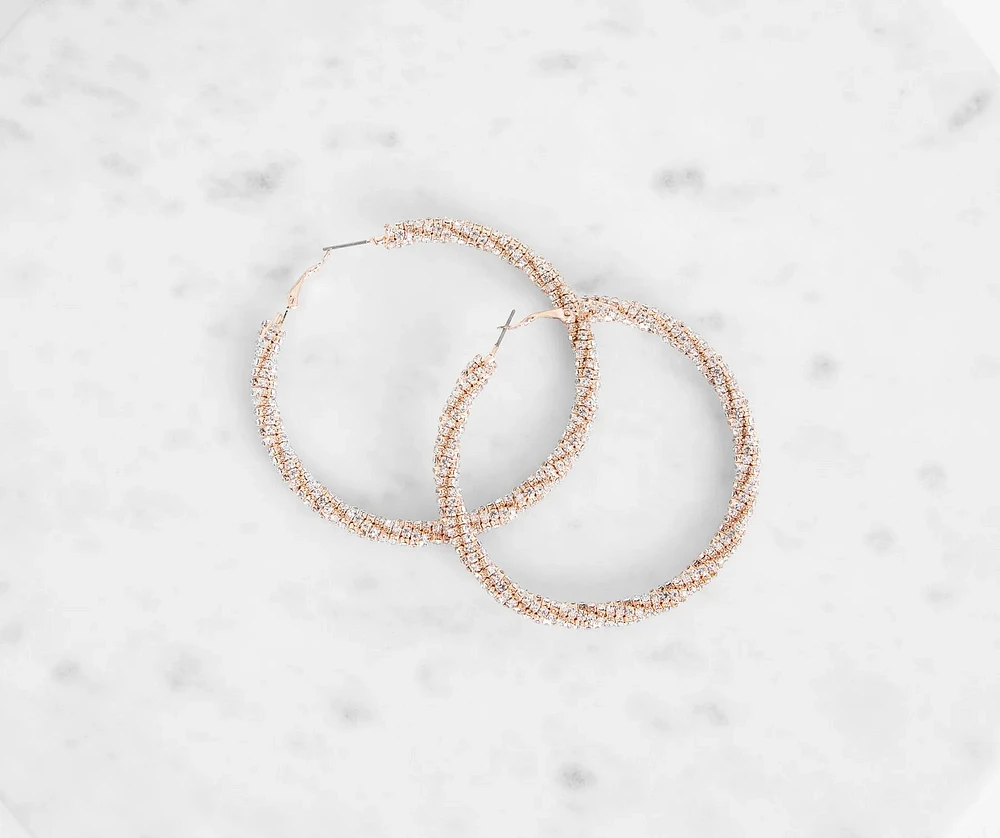Romantic Gestures Rhinestone Hoop Earrings