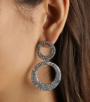 Edgy Glam Era Rhinestone Double Hoop Earrings