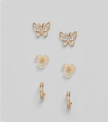 Social Butterfly Flower Hoop Earrings Set