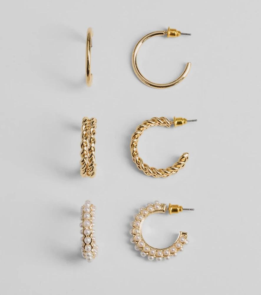 Polished Three-Pack Hoop Earrings Set