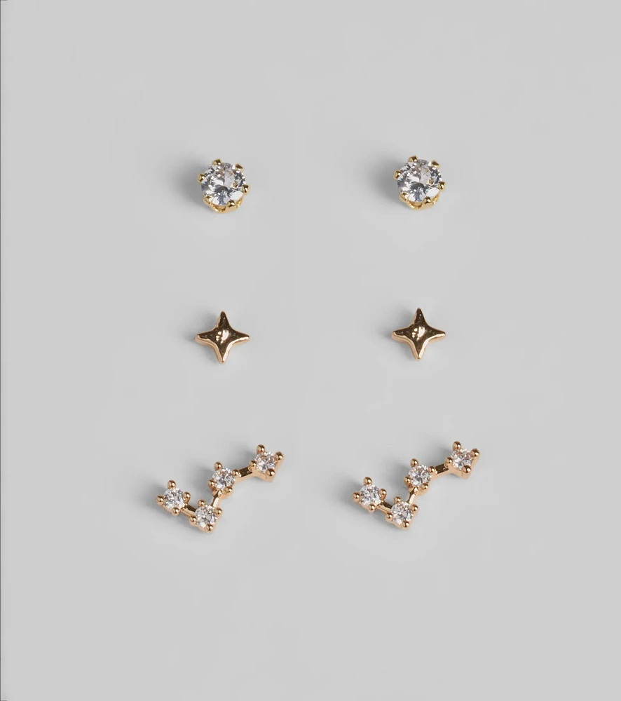 Wish Upon A Star Three Pack Stud Earring Set